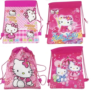 12Pcs Sanrio Hello Kitty нетъкан текстил шнур чанта раница деца предпочитат училищни чанти парти консумативи
