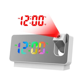 180° ротационна проекция будилник за спалня LED цветна цифрова проекция на тавана USB зарядно време бяло А