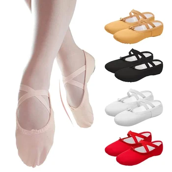1Pair момичета балет обувки платно мека подметка балерина балет танц чехли деца практика балерина обувки жени танц обувки