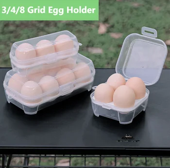3/4/8 решетка яйце притежател с капак яйца кутия за съхранение Стифиране пластмасов контейнер за яйца BPA Free Crisper кутия за защита на яйца за хладилник