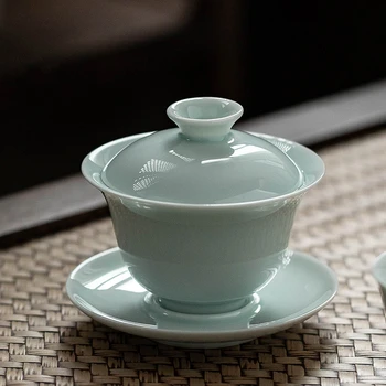 3 размер големи tureens с капак китайски стил Celadon Jingdezhen Gaiwan порцелан чай купа чаена чаша кунг-фу чай комплект голяма чаша Chawan
