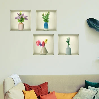 3D стикер за стена стенописи Стъклена ваза цвете стикери самозалепващи цветя стена ваденки симулация цвете ваза стикери за стена изкуство