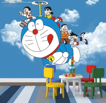 3D тапет Fresco 3D карикатура Doraemon тапет момче спалня момиче стая фон декорация стена стикер