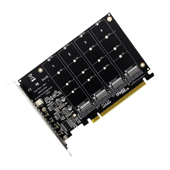 4 порт M.2 NVME SSD към PCIE X16 твърд диск конвертор 4X32Gbps адаптер конвертор карта подкрепа 2230/2242/2260/2280 LED индикатор