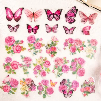 50psc Пеперуда обича цветя серия декоративни PET стикери пакет ретро DIY дневник Scrapbook декорация канцеларски стикери