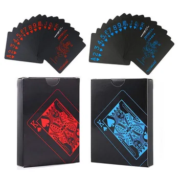 54pcs водоустойчив PVC чист черен магия кутия опаковани пластмасови карти за игра комплект палубата покер класически магически трикове инструмент колекция покер
