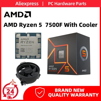 AMD Ryzen 5 7500F R5 7500F CPU с охладител 3.7GHz 6-ядрен 12-нишков процесор 5NM L3=32M 100-000000597 Socket AM5