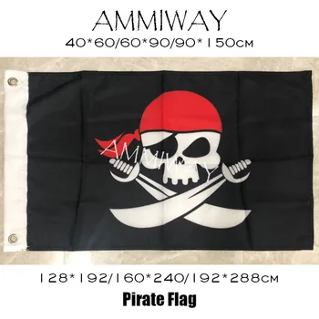 AMMIWAY 90x150cm/128*192cm/160*240cm карикатура череп лента за глава кръстосани кости червена шапка cusotm пирати единични или двойни знамена и банери