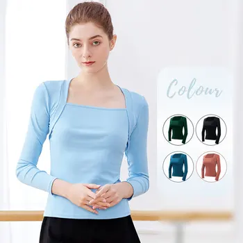 Ballet Top Woman Shirt French Cropped Square Collar Tops Fake Two Piece Clothes Adults Middle Sleeve Dance Tops Ballet Blouses