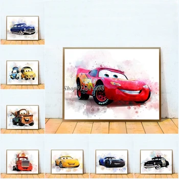 Canvas Painting Disney Anime Cartoon Pixar Cars 2 Lightning McQueen Плакати Отпечатъци Картини за стена за деца Хол декор