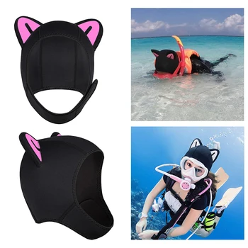 Cat Ears Scuba водолазна качулка капачка за жени деца Удобни аксесоари удобни за носене и излитане разтегливи, за да се затоплят