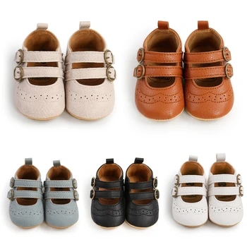 Citgeett Infant Baby Girls Boys Non-Slip PU First Walking Shoes Strap Soft Sole Solid Infant Slip-on Sock Shoes