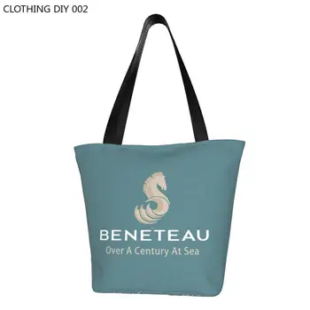 Custom Beneteau Sailboat Sailing Yacht Canvas Shopping Bags Women Washable Grocery Shopper Tote Bags