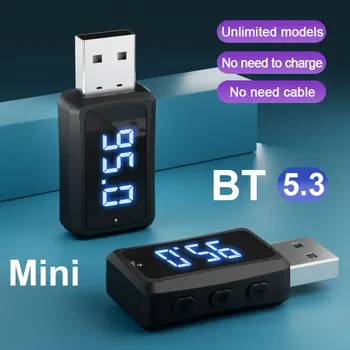 FM02 кола Bluetooth 5.3 мини USB предавател приемник с LED дисплей Handsfree повикване кола комплект Auto безжично аудио за FM радио