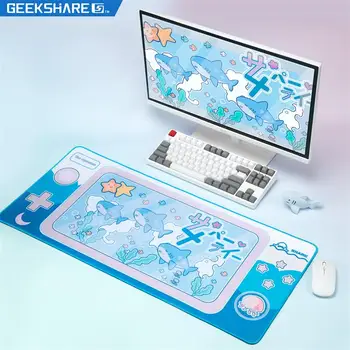 GeekShare подложка за мишка голям размер 79 см * 34,5 см акула парти синьо компютър подложки за мишка геймър бюро мат сладък маса мат XXL Нехлъзгаща мода
