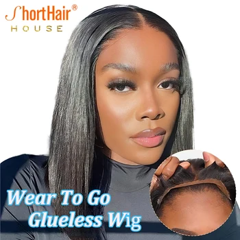 Glueless износване и отидете кратко Боб перуки човешка коса направо 4x4 затваряне перука за черни жени предварително нарязани дантела 250 плътност готов за носене