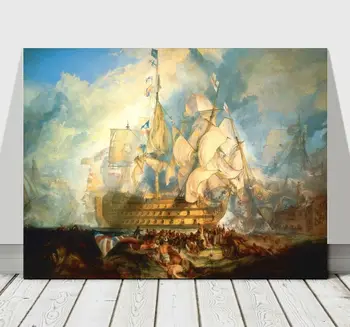 GX1394 Уилям Търнър Битката при Трафалгар Лодка плакат Отпечатва платно живопис стена изкуство картина за хол Начало декор