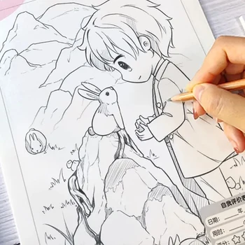 Kawaii Cartoon Character Sketch Copying Book Beginners Learn Comic Drawing Coloring Book for Girls Kids Adults Relieve Stress