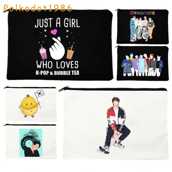 Kdrama Lover Funny Kpop Finger Heart K Pop Girl Korea Jin Подаръци Платно Козметични чанти Грим тоалетна чанта молив случай цип торбичка