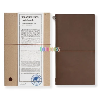 Midori Traveler's Notebook Leather Cover Regular / Passport Size, с пълнител 64 страници фина хартия Midori. Подаръчен комплект.