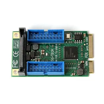 Mini PCI-E към USB 3.0 адаптер Riser Card MINI PCI Express към Dual 19/20pin USB3.0 разширителна карта 15pin SATA захранване за настолен компютър