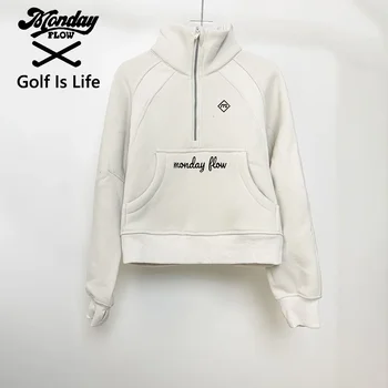 Mondayflow голф облекло за жени зимни открит руно жените голф яке удебелени руно двустранно носенето топло голф палто