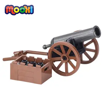 MOOXI Средновековие Военни оръдия кола 12Pcs тухли може да стреля снаряди действие фигури войни набор MOC градивни блокове играчки MOC5006