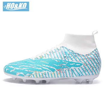 New Men Turf Outdoor Soccer Shoes Футболни обувки Удобни тренировки Ултралеки неплъзгащи се футзални клинове Дълги шипове Висок глезен