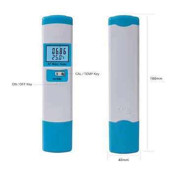 pH метър 2 в 1 pH/TEMP метър рН тестер с висока точност тестер за качество на водата с 0-14 рН диапазон на измерване за басейн за пиене