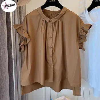 PULABO y2k Реколта блуза за жени памук ежедневни ризи къдри къс ръкав блуза дами върховете хлабав лятото Blusas Mujer De Mo