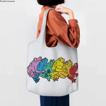 Rainbow Gay Fog LGBT Canvas Пазарски чанти Жени за многократна употреба Голям капацитет Хранителни стоки LGBTQ Gay Pride Tote Shopper Bags Чанти Подаръци