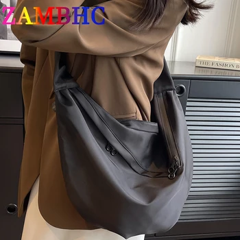 Super Capacity Soft Travel Hobos Bag Quality Canvas Shoulder Side Bags for Women 2023 Плътен цвят Прости дамски чанти Crossbody Нови
