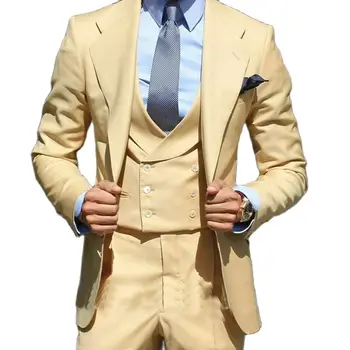 Tailored Made Men Suits Business Notch ревера Сватбен младоженец Tuxedos Terno Masculino Slim Fit Абитуриентски блейзър 3 бр. Яке + Панталон + Жилетка