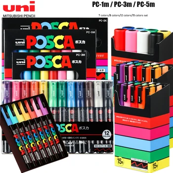 UNI POSCA маркери PC-1M PC-3M PC-5M комплект POP рекламен плакат графити боя писалки живопис манга изкуство доставки постоянен маркер