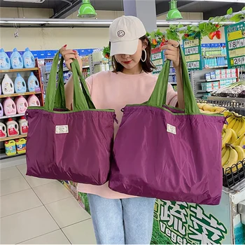 Голям капацитет за многократна употреба чанта за хранителни стоки Сгъваема пазарска чанта Сблъсък шнур чанта пътуване рамо чанта дами Tote Bay