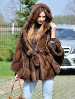 Дамски зимни изкуствена кожа палто дълги прилеп ръкави изкуствена кожа качулка яке женски лукс хлабав топло дебело яке връхни дрехи