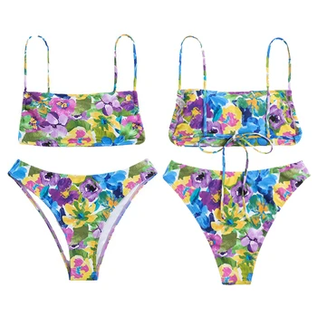 Дамски комплект сутиен и чорапогащи Удобен за кожата бански за летен плаж и ваканция
