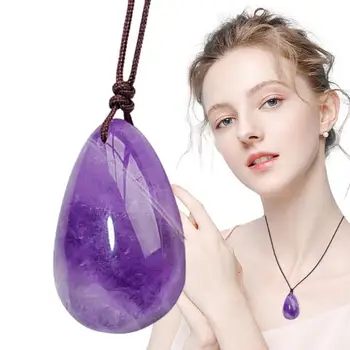 естествен аметист кварцов кристал висулка вода капка лилаво лечебно каменно колие за жени мъже подарък модни бижута