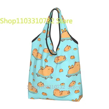 За многократна употреба Сладък Capybara плуване хранителни чанти Сгъваема миеща се Kawaii животински пазарска чанта Изключително голяма сгъваема чанта за съхранение на чанти