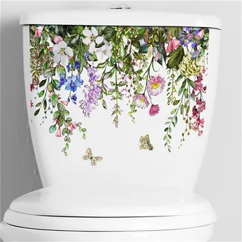 Зелени растителни листа стена стикер баня тоалетна стикер WC самозалепващи стенопис разкрасяване цвете декорация дома Decal водоустойчив