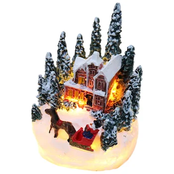 Коледа смола занаяти Коледа село светлинен музика малка къща снежен човек дърво LED светлини празник подарък дома декор орнаменти