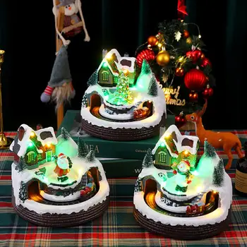 Коледен орнамент с музикални светлини Светеща украса за коледно дърво Цветни светлини Музика Въртяща се влакова смола орнамент