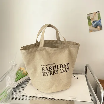 Ленени пазарски чанти Екологични за многократна употреба с голям капацитет отпечатани чанти Женски Daily Fresh Beach чанта за купувачи