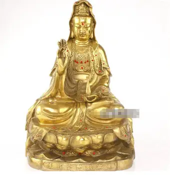 Медни орнаменти Гуанин, статуя на Буда Гуанин Бодхисатва, мебели от фън шуй с големи размери, декорации, метални занаяти