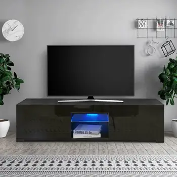 Модерен телевизор кабинет съвет ниска дъска с LED осветление висок гланц за дома спалня хол офис проучване мебели 130x35x35cm