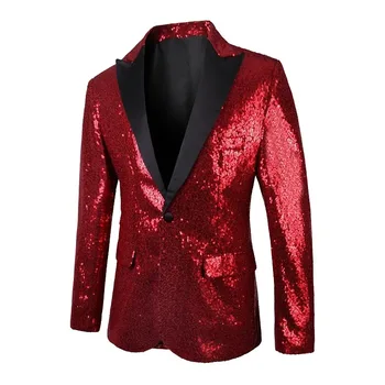 Мъжки лъскав червен пайети Блейзър костюм яке 70s дискотека блясък парти блейзър мъже Коледа Mardi Gras Хелоуин шоу костюм Homme