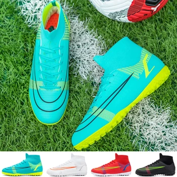 Мъжки футболни обувки 2021 Turf High Ankle Indoor Light Soccer Shoes For Kids Training Shoes Евтини Junior Cleats Безплатна доставка