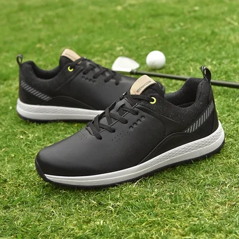 Обувки за голф маратонки Мъже Професионални водоустойчиви голфъри Спортни маратонки Трева на открито Удобни обувки за голф за ходене Черни