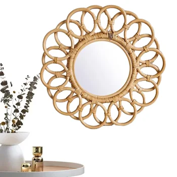 Огледална стена кръгла тъкани висящи ратан ракита рамка Macrame грим суета декоративни бохемски плетени огледала декор У дома