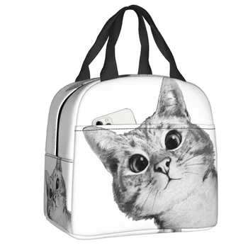 Персонализирана смешна чанта за обяд на котка Мъже жени Охладител топло изолиран контейнер за обяд Кутия за деца Училищна работа Храна Пикник пазарска чанта